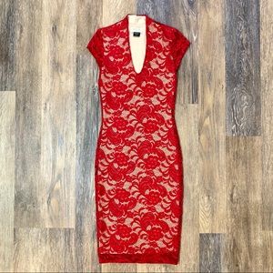 Golden State Los Angeles Red Lace Bodycon Dress